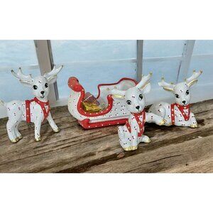 4 Kimple Quilt Puffy Reindeer Sleigh Christmas Decor Vintage Dot Santa Mold